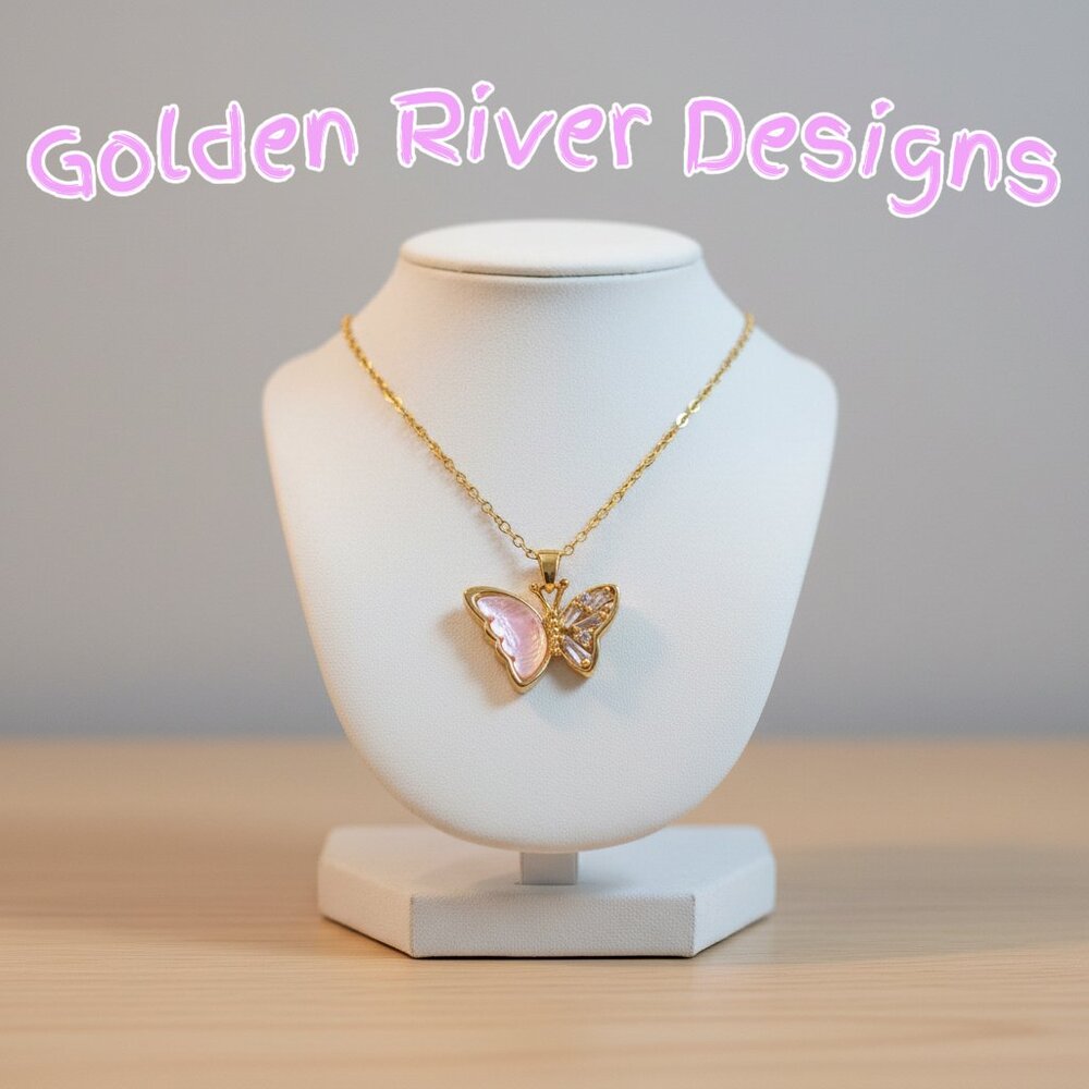 18K Gold Plated Zircon Rose Butterfly Necklace